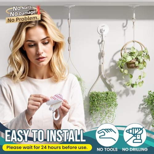 Image of TAILI Adhesive Ceiling Hooks for Hanging Plants, Removable 6 Pack White | Heavy Duty Hold Up to 2.6 lbs, No-Drill Sticky Wall Hooks, Hanging Christmas Lights Garland, Renter Friendly
