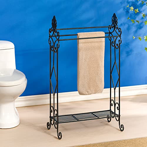 Standing Towel Rack For Bathroom,3-Tier Floor Freestanding Towel Racks With Storage Shelf,Antique Towel Holder Stand-21.75”×13”×38” #TOP6