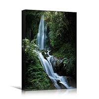 Canvas Wall Art Quiet Double Waterfalls Landscape Multicolor Photography Relax/Calm Traditional Waterfall - 12x18 inches