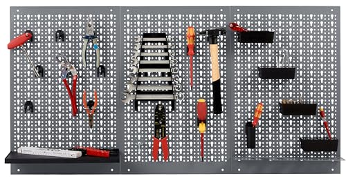 Küpper Lochwand 70108 3-teilige Werkzeugwand inkl. 12 Haken 120 x 60 cm Stahlblech Made in Germany - inkl. Montagematerial (Hellgrau)