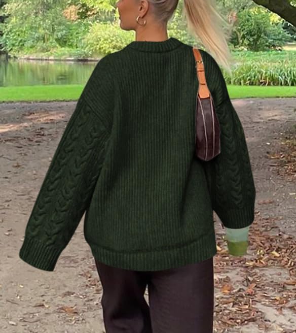 Okiwam Women's Oversized Sweaters Crewneck Cable Knit Pullover Casual Loose Fall Outfits Spring Fashion Clothes 2026 - Image 3
