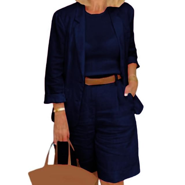 Blazer Sets Women 2 Piece Outfits Lapels Open Front Suit Jacket and Bermuda Shorts Set Business Work Jacket