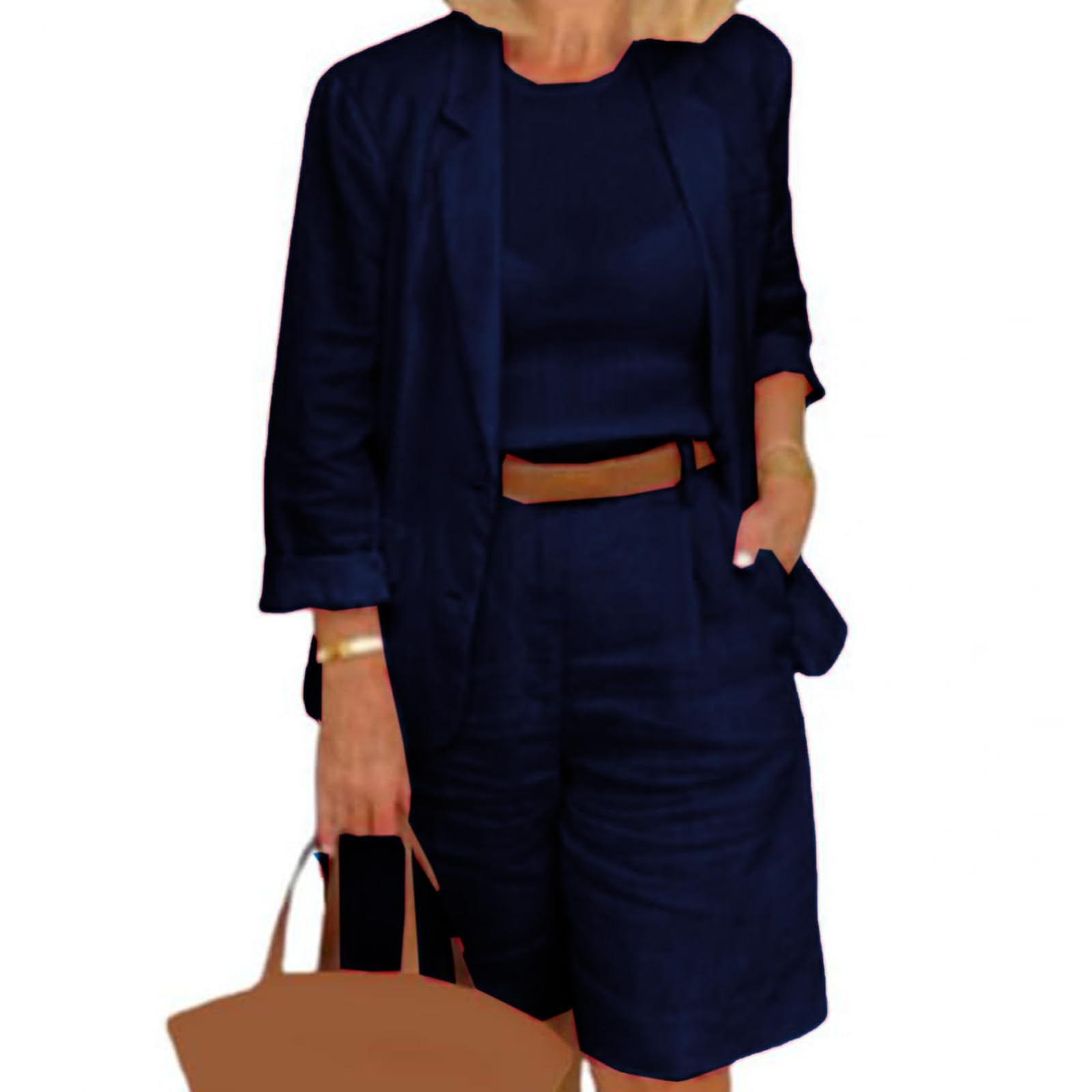 Blazer Sets Women 2 Piece Outfits Lapels Open Front Suit Jacket and Bermuda Shorts Set Business Work Jacket