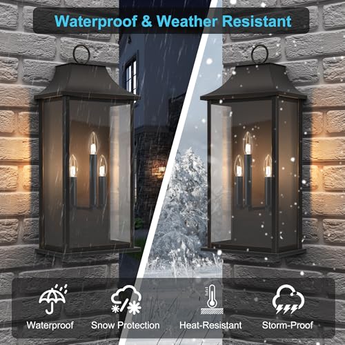 Lawyettle Dusk to Dawn Outdoor Wall Lights, 25.3" Large Outdoor Lights, 3-Light Black Porch Light Fixture, Waterproof Outside Wall Sconce for House Porch Patio by Lawyettle - Image 4