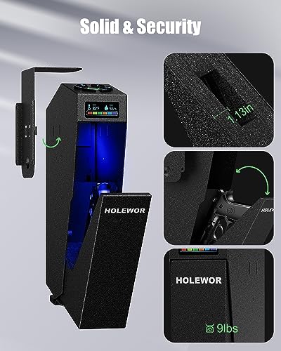 Image of Drop Down Biometric Gun Safe for Handgun Mounted for Bedside Desk