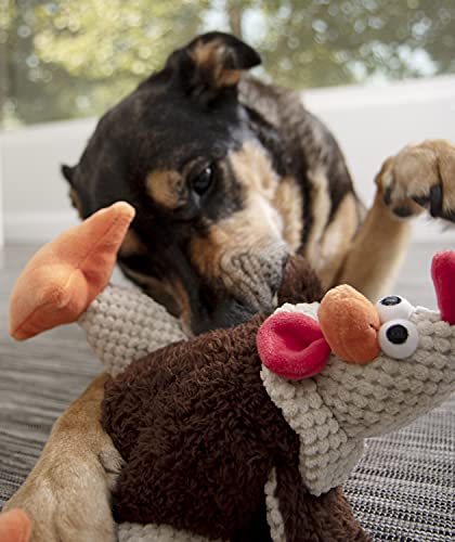 Image of goDog, Checkers Fat Rooster, Squeaker Dog Toy, Chew Resistant, Durable Plush, Soft, Tough, Reinforced Seams, Brown, Large