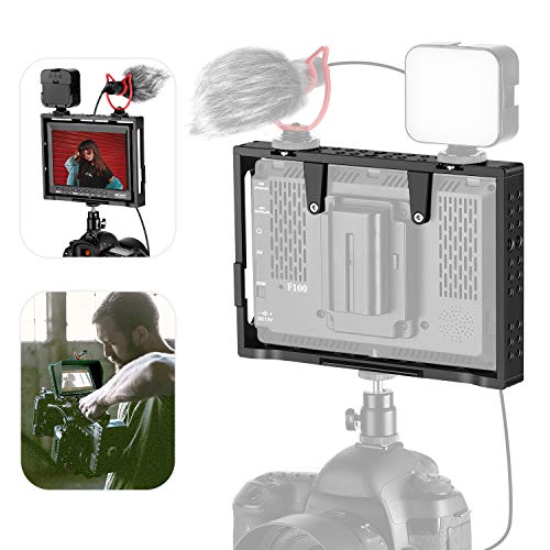 Neewer Monitor Cage Compatible with Neewer F100 and F200 Camera Monitor, Aluminum Alloy Monitor Cage with Built-in Multiple Cold Shoe Mounts and 1/4&3/8 Threaded Holes