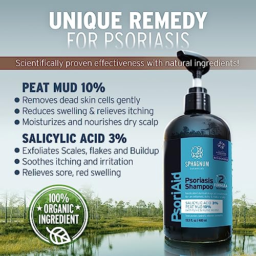 Psoriasis Shampoo Extra Strength - Efficient Red, Flaky & Itchy Scalp Treatment With Salicylic Acid And Natural Peat Mud. For Dandruff, Eczema & Seborrheic Dermatitis. No Coal Tar 13.5 Fl. Oz #TOP3