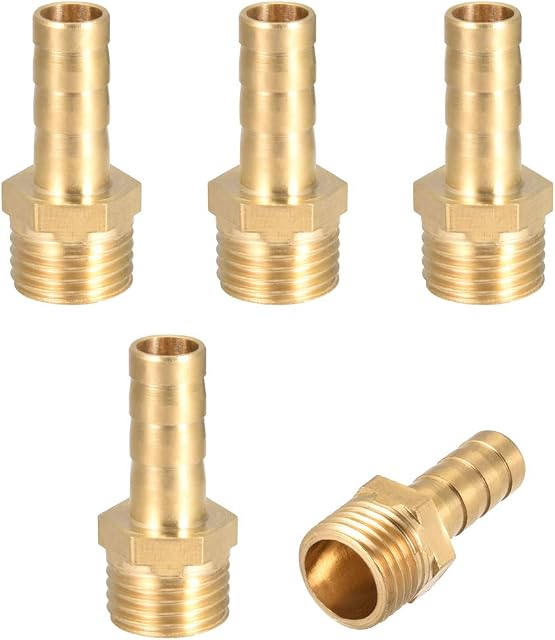 sourcing map Brass Hose Barb Fitting,Connector 8mm Barb x G1/4 Male Pipe Adapter 5pcs