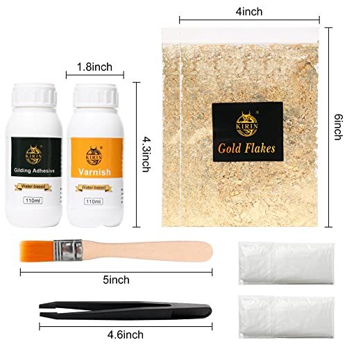Kirin Gold Leaf Adhesive, Gilding Adhesive Set, Metal Leaf Glue And Varnish For Craft, Home Decor, Resin Crafts, Ceiling (220Ml + 2 Brushes + 2 Gloves+1 Gilding Brush) #TOP1