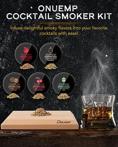 ONUEMP Cocktail Smoker Kit with Torch, Old Fashioned Smoker Kit with 5 Flavor Wood Chips, Drink Infuser, Smoke Top, Whiskey Bourbon Gifts for Men Dad Husband Father's Day (Without Butane)