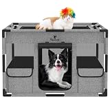 Pawaboo ペットサークル 折りたたみ 犬 ケージ メッシュ 扉付き 小型犬さーくる 屋根付き サークル 犬 室内 組立簡単 長方形 キャットサークル ペットフェンス 犬 屋外サークル ファスナー式 出入り便利 うさぎ 引き裂けにくい ハムスター 防水 Mサイズ グレー＋ブラック