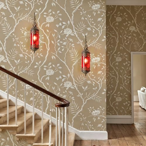 Image of Vintage Wall Sconce with Red Glass, Rustic Black Brushed Gold Farmhouse Wall Light Fixture, Antique Gothic Decorative Metal Wall Lamp for Hallway, Bedroom, Living Room, Entryway