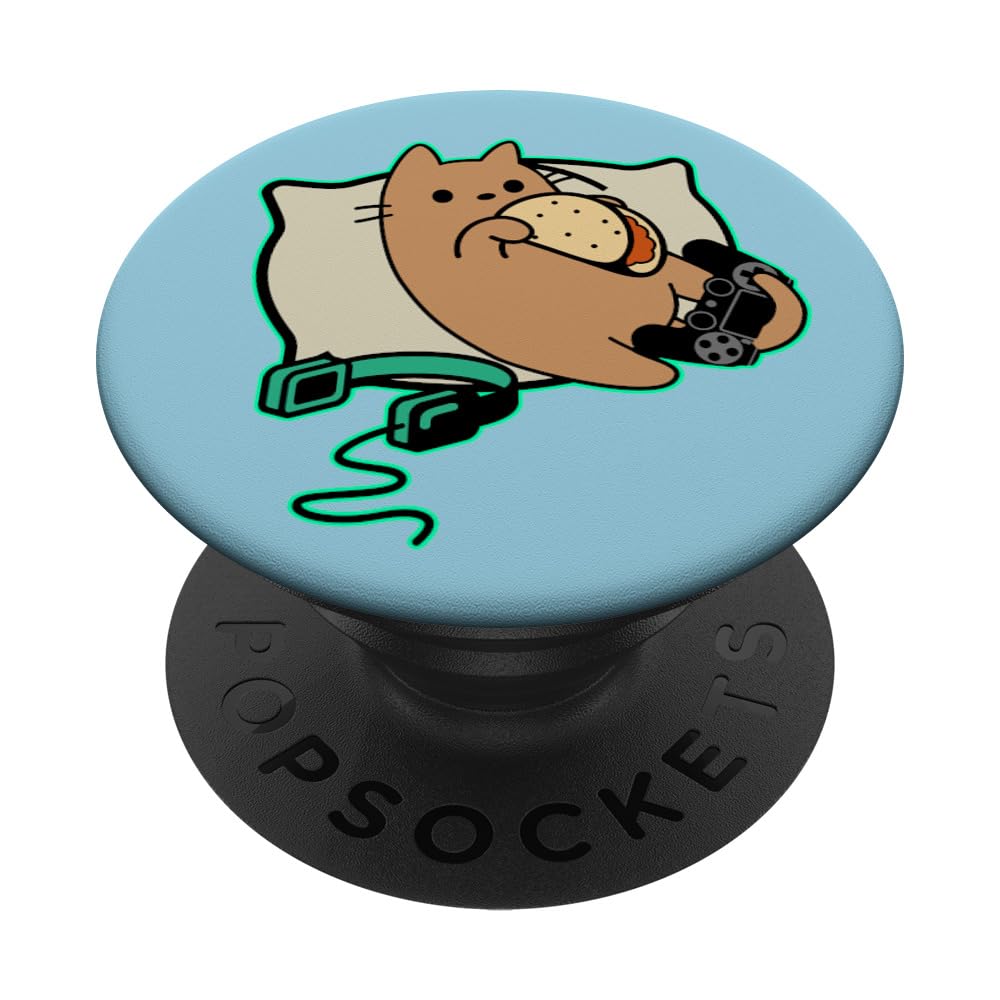 Nerdy Gamer Cat Eating Tacos Game Paused PopSockets Standard PopGrip