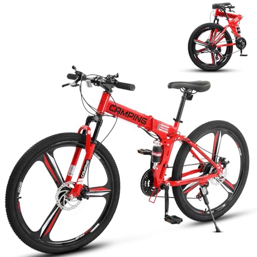 CamPingSurvivals 26" Foldable Bike, 21 Speeds Folding Bikes