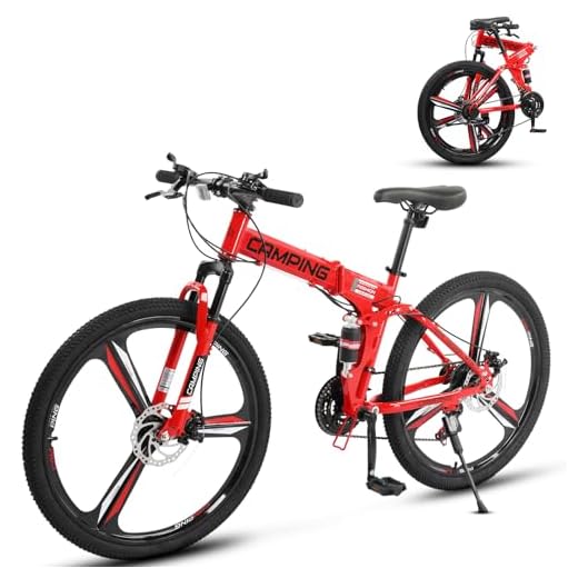 CamPingSurvivals 26" Foldable Mountain Bike, 21 Speeds Folding Bikes