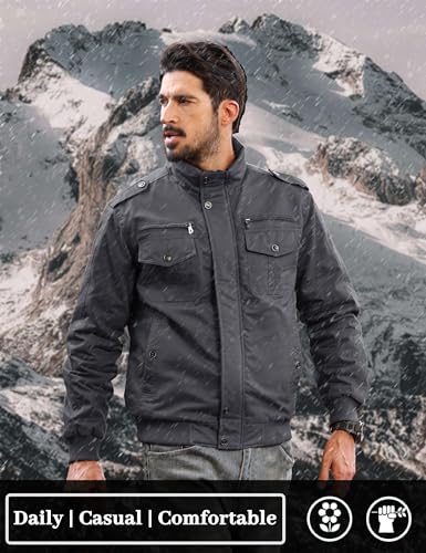Image of TACVASEN Men's Lightweight Military Cotton Jacket Casual Windbreaker Coat | with zipper and hidden snap,stand collar,multi pockets,tactical m65 field cargo outerwear for winter & fall,utility windproof