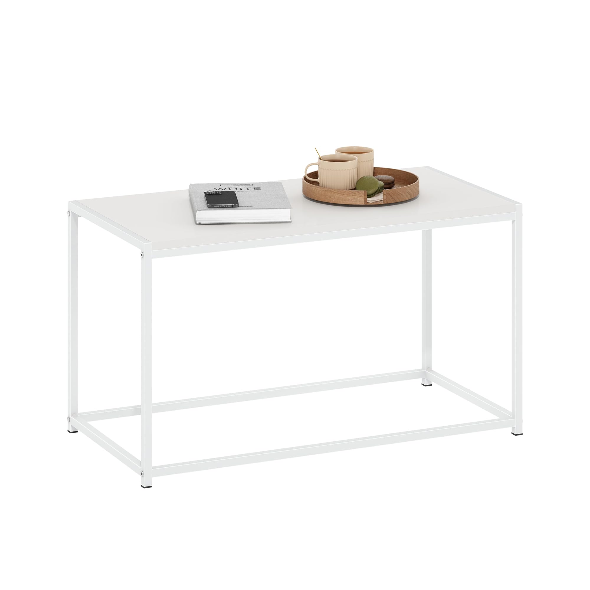 Furinno CAMNUS Tavolino da caffè moderno per soggiorno, Bianco pieno/Bianco