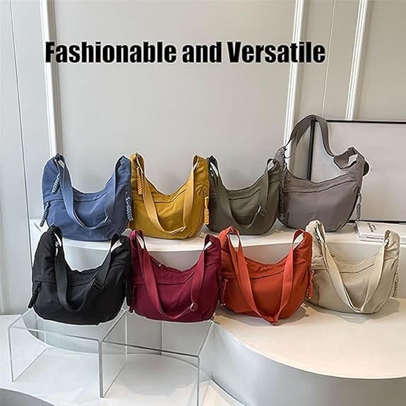 Quantifyn Crossbody Bag, Quantifyn Women Fashion Plain Color Nylon Crossbody Hobo Bag, Divider Inside, Adjustable Strap2