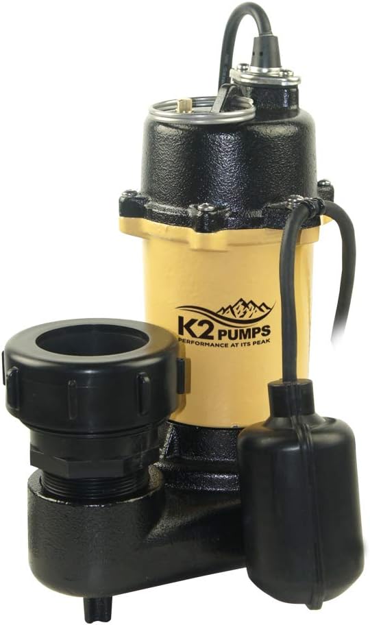 K2 Pumps SWF07501TPK, 3/4HP Cast Iron Effluent Pump w/Teth Switch & QCF
