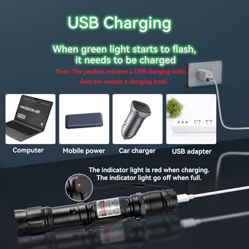 Image of Climberty Powerful LED Green Laser Pointer, Waterproof Flashlight, 10000m Long Range, USB Rechargeable, 8 Pattern Projection Suitable for Stargazing Teaching Hiking and Construction Sites