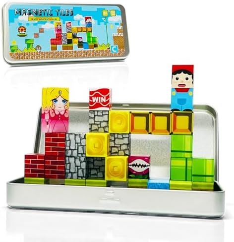 Mini Magnetic Blocks Tin,Road Trip Activities for Kids,Magnetic Tiles for Kids ages 4-8,35PCS Magnetic Building with Portable Iron Box, STEM airplane toys for toddlers 3-9,Boys Girls Travel Essentials