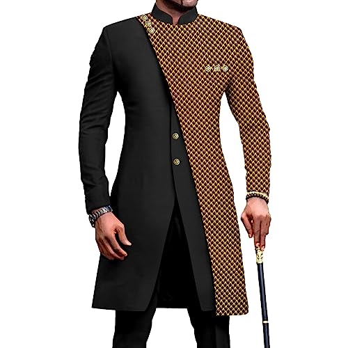 African Suits for Men Slim Fit Single Breasted Print Blazer and Pants Set Business Dress Suit 747 6 Large