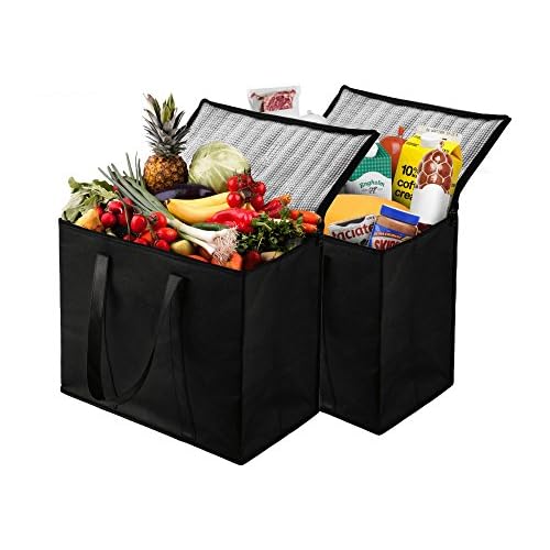 NZ home Insulated Cooler Bag (38L, XL Plus, 2 Pack) for Food Delivery & Grocery Shopping with Zippered Top, Black