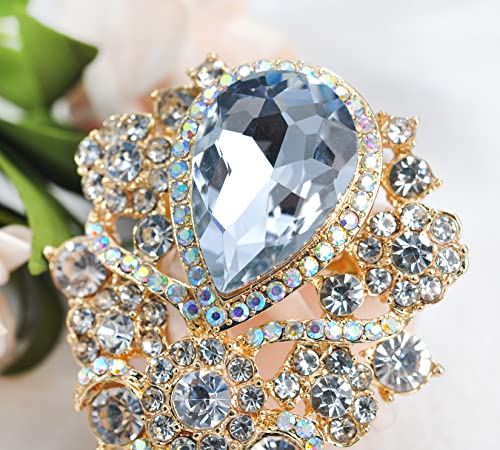 Image of Gyn&Joy Women's Austrian Crystal Bouquet Flower Teardrop Large Gorgeous Brooch Pin
