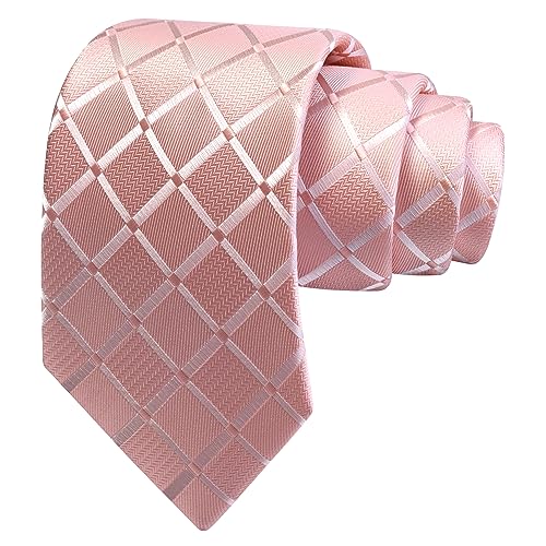 Image of GUSLESON 3.15 inch(8cm) Mens Tie and Lapel Pin Plaid Checkered Necktie Hankerchief Cufflinks Set for Men