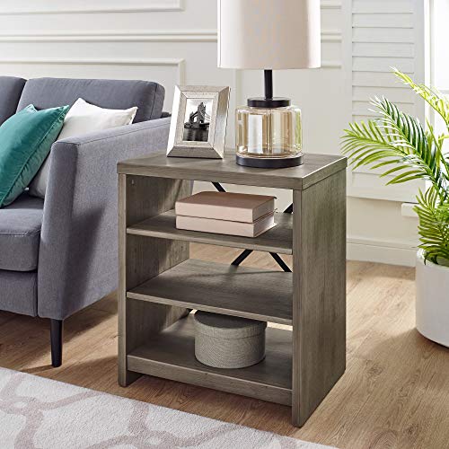 Classic Brands Farm House Three Shelf Solid Wood Bookshelf End Table, Weathered Grey