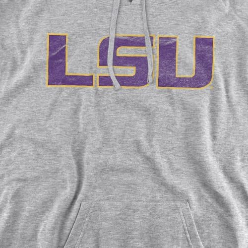 LSU Official Distressed Primary Logo Unisex Adult Pull-Over Hoodie, LSU, Athletic Heather, Medium - 1