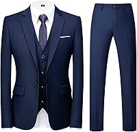 KUDORO Men's 3 Piece Slim Fit Tuxedo Suit Set - Blazer Jacket Vest Pants for Wedding Prom Business Casual