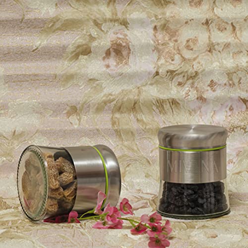 Image of 350Ml Stainless Steel Canister Glass Jar With Lid,Premium Pantry Organizers Containers And Perfect Kitchen Storage For Canning Cereal,Coffee,Sugar,Tea,Pasta And Beans Containers Set Of 2,Silver