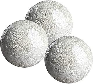 WHOLE HOUSEWARES | Decorative Balls | Set of 3 Glass Mosaic Orbs for Bowls | 10 cm Diameter | Table Centerpiece | Coffee Table and House Decor (White)
