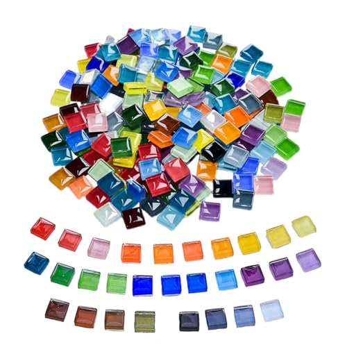 1100pcs Mixed Colors Glass Mosaic Tiles DIY Mosaic Tiles for Crafts 2.2lbs Crystal Stained Glass Tiles Children Handmade DIY Art Craft Projects for Home Decoration