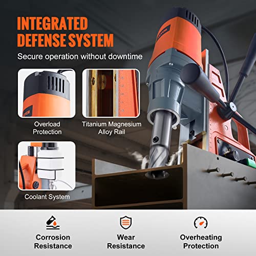 VEVOR Magnetic Drill, 1550W 2" Boring Diameter, 2922lbf/13000N Portable Electric Mag Drill Press with Variable Speed, 500 RPM Drilling Machine for any Surface Home Improvement Industry Railway