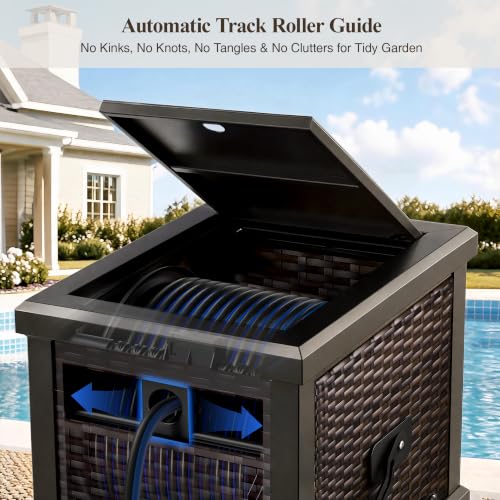 150FT Wicker Rattan Garden Hose Reel Hideaway Storage Deck Box, Metal Frame by VIGOREEL - Image 5
