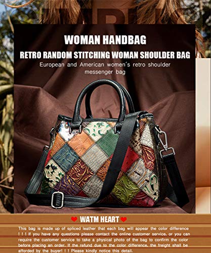 Segater Women Multicolor Splicing Handbag Genuine Leather Tote Random Colorful Top-Handle Shoulder Bag Printing Satchels Purses #TOP7