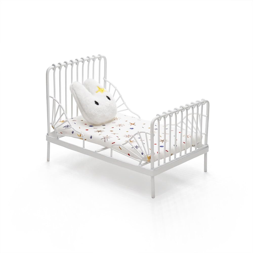 Odoria 1/12 Scale Dolls House Miniature Single Iron Bed Dollhouse Bedroom Furniture Accessories, White