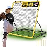 TELURY Heavy Duty Baseball Rebounder Net 4x4.5 FT Pitchback with 3 Adjustable Angles, Baseball and Softball Bounce Back Net for Ground, Line Drive, Fly Ball Return Settings Fielding Trainer (Yellow)