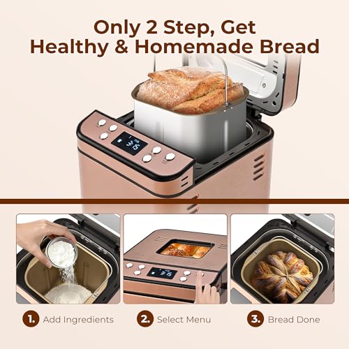 Image of Rosewill 25-in-1 Automatic Bread Maker Machine with 3 Loaf Size up to 2 Lb, 700W High Power Dual Heater with BPA-Free Nonstick Coating Pan, Max 15 Hours Delay Timer, Low Noise, Cinnamon