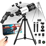 NACATIN Telescope for Kids & Adults, 70mm Aperture 300mm Portable Refractor Telescope with 3 Eyepieces & Phone Adapter, Wireless Remote & Moon Filter, Ideal Gift for Birthday, Valentine's Day