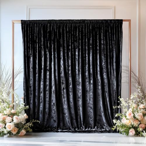 Efavormart Crushed Velvet Backdrop Curtain – Black 5ft x 10ft