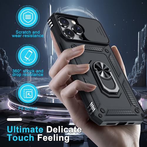 Janmitta Case for iPhone 14 Pro Max Phone Cover Built in Slide Camera Lens Cover+Screen Protector,Heavy Duty Shockproof Full Body PhoneCase with Finger Ring Holder Kickstand,Black by Janmitta - Used condition - Image 7
