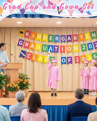 Image of Xuhal 6 Set Preschool Graduation Cap and Gown Set Kindergarten Grad Gowns Children Graduation Cap with 2026 Grad Tassel