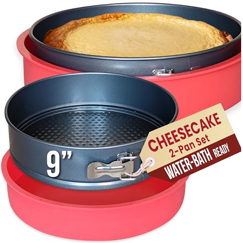Springform Pan 9 Inch NONSTICK - Cheesecake Pan with Silicone Sleeve – NO LEAKS in Water Bath - No Foil Wrap Needed - Easy Cake Release – Sturdy Build - Heavy-Gauge Carbon Steel 0.4 mm by PETÍTS DESSERTS - Used condition - US$13.02