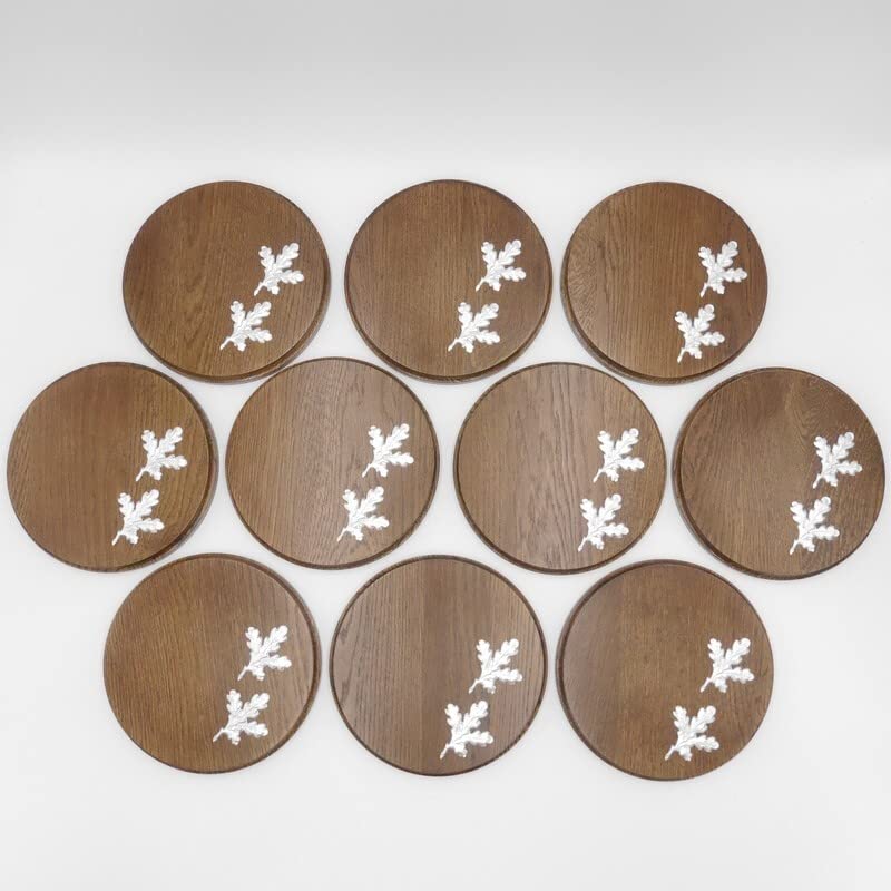 Generisch 10 placas de cuña redondas marrón AF 19 cm con 20 hojas de aluminio de roble, tablas de cuña, tabla de especias, cartel trofeo.