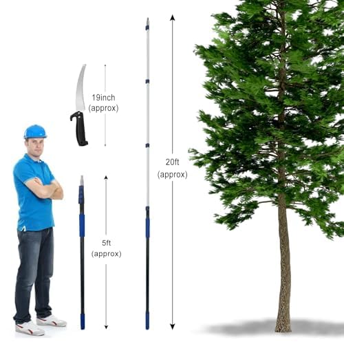 Karveden 26FT Reach Pole Saws for Tree Trimming with 5-20FT Telescoping Extension Pole, Anti-slip Handle, Manual Pruning Pole Saw with 19" 3X Detachable Saw for Forestry, Yard, Garden, Patios