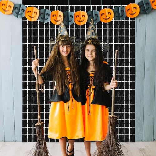 Image of GOER Black Party Backdrop Metallic Tinsel Foil Fringe Curtain Photo Booth Props for New Year's Eve Graduation Halloween Birthday Casino Theme Party Holiday Celebration Party Decorations (2 Packs)